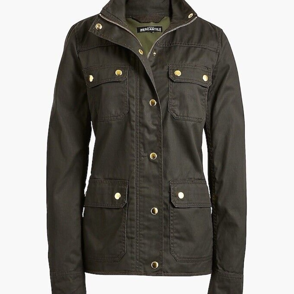 J. Crew Women's Resin Coated Twill Jacket Olive Green, L